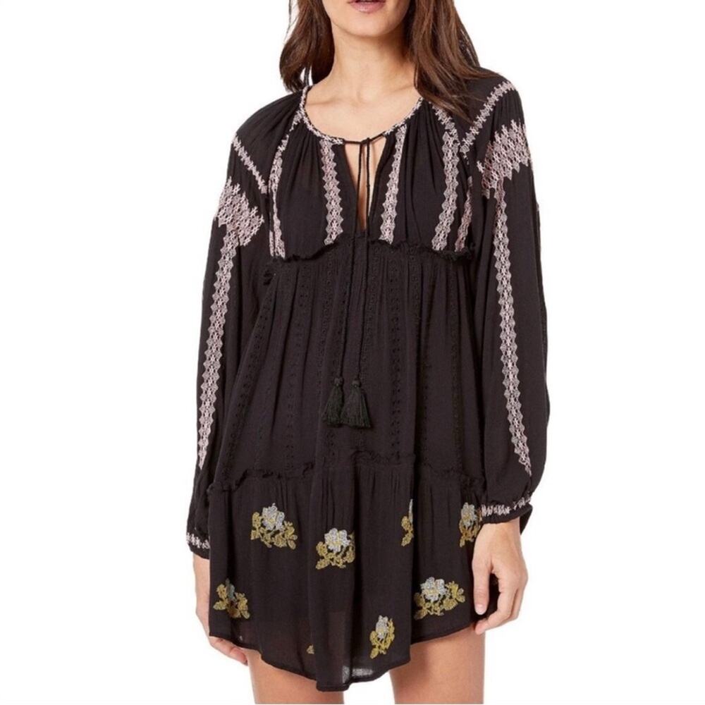 Free People Black Embroidered Dress Size Small